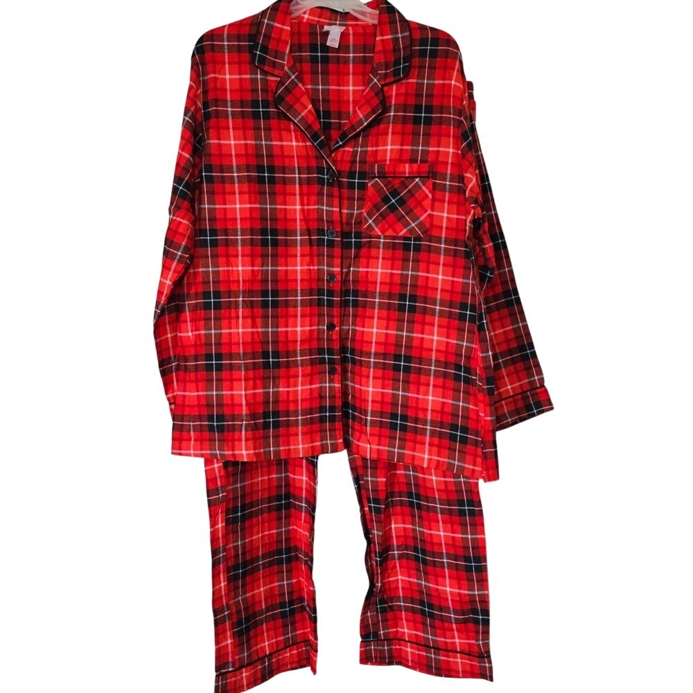 WonderShop New Red Plaid Flannel Pajama Set Sleepwear XXL Cozy Classic Plus